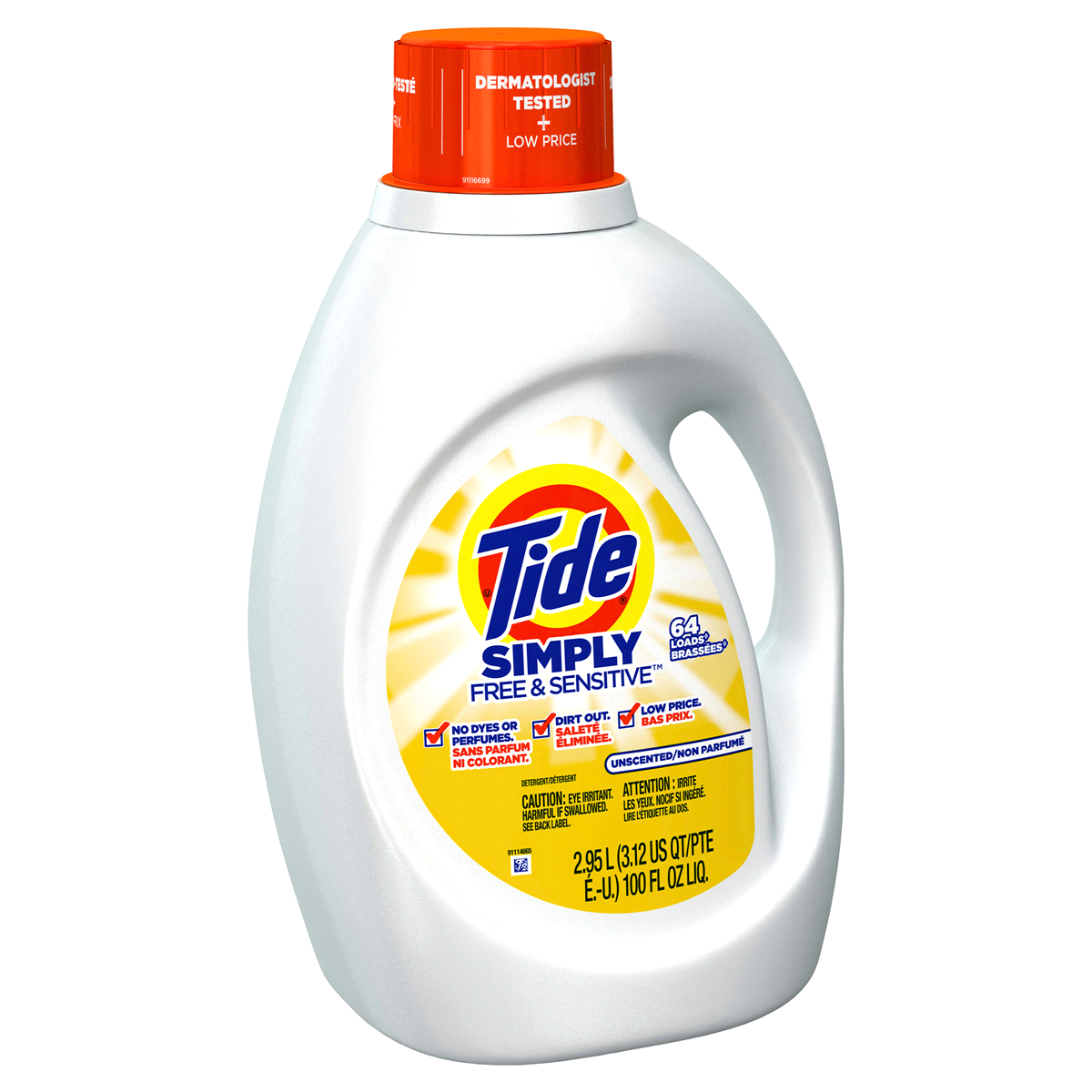 slide 2 of 3, Tide Simply Free & Sensitive Liquid Laundry Detergent, 100 fl oz