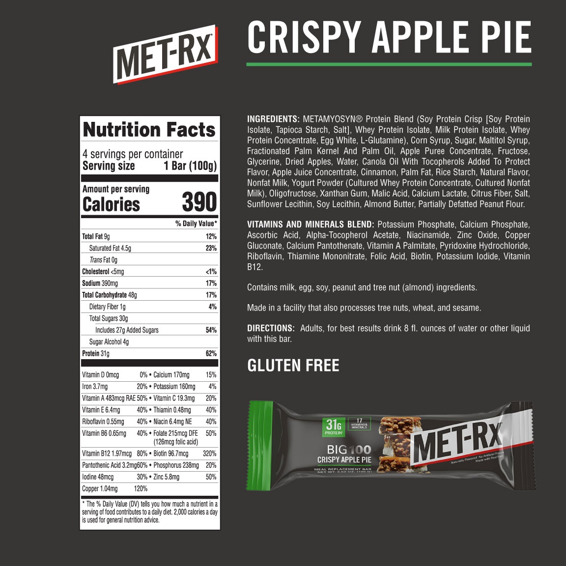 slide 2 of 5, Met-Rx Big 100 Crispy Apple Pie Bar, 4 ct