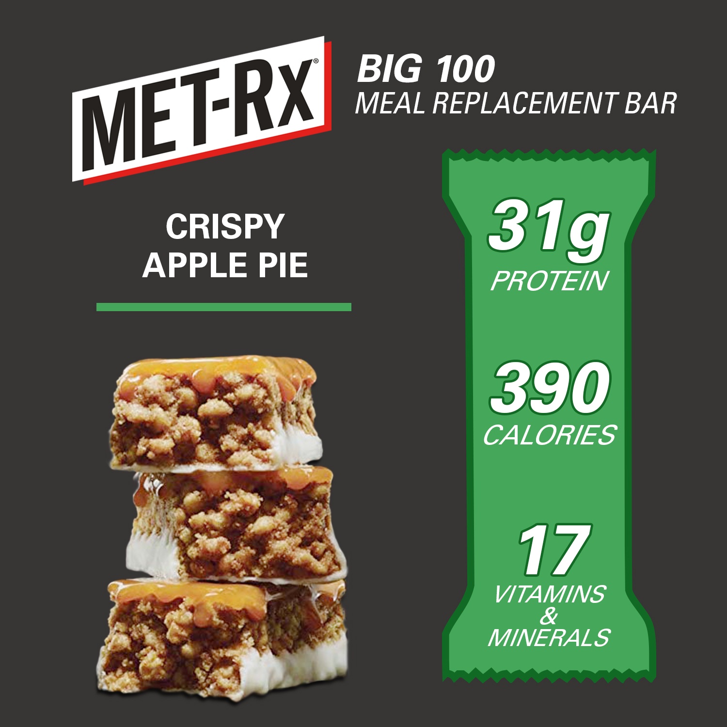 slide 3 of 5, Met-Rx Big 100 Crispy Apple Pie Bar, 4 ct