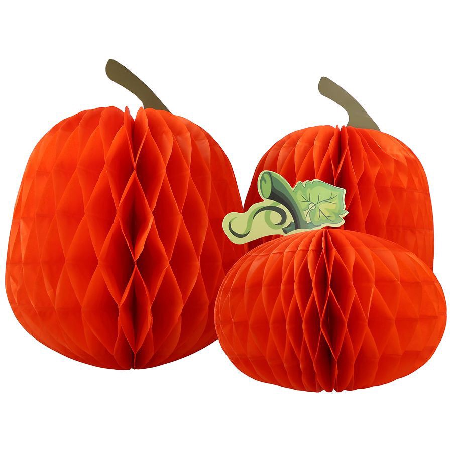 slide 3 of 5, Fall into Autumn Honeycomb Decor Pumpkins, 3 ct