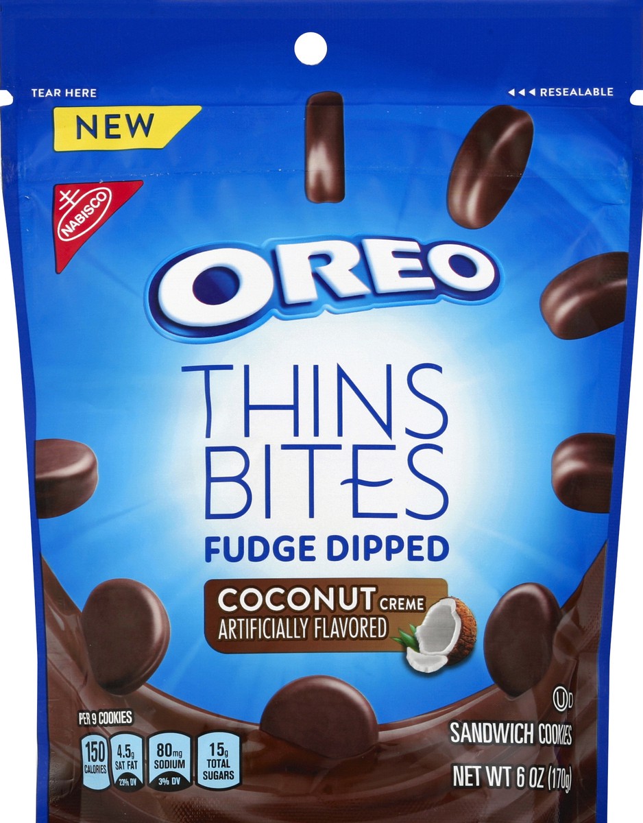 slide 3 of 7, 6Z Oreo Thn Btes Dippd Ccnut Crm, 0.39 lb