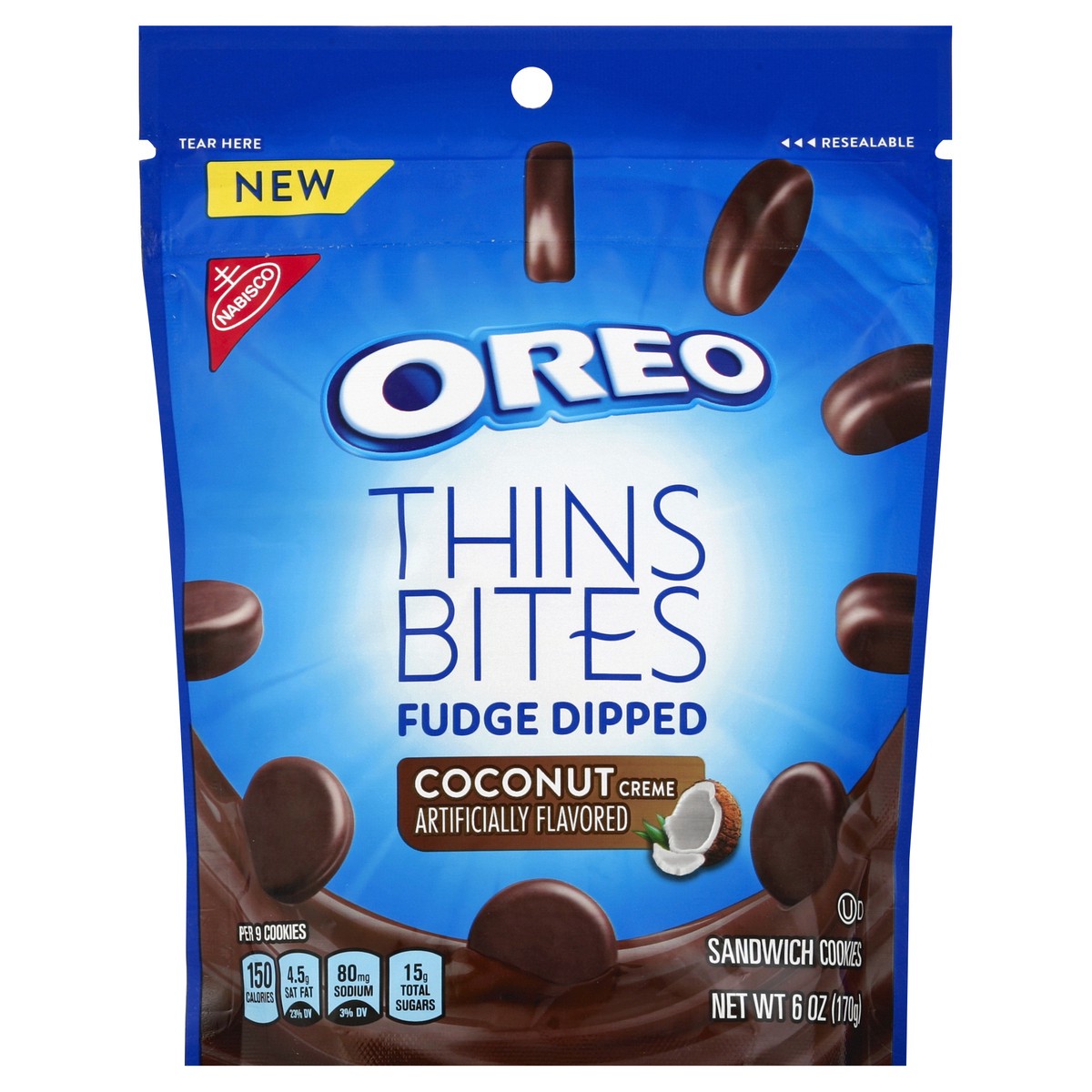 slide 5 of 7, 6Z Oreo Thn Btes Dippd Ccnut Crm, 0.39 lb