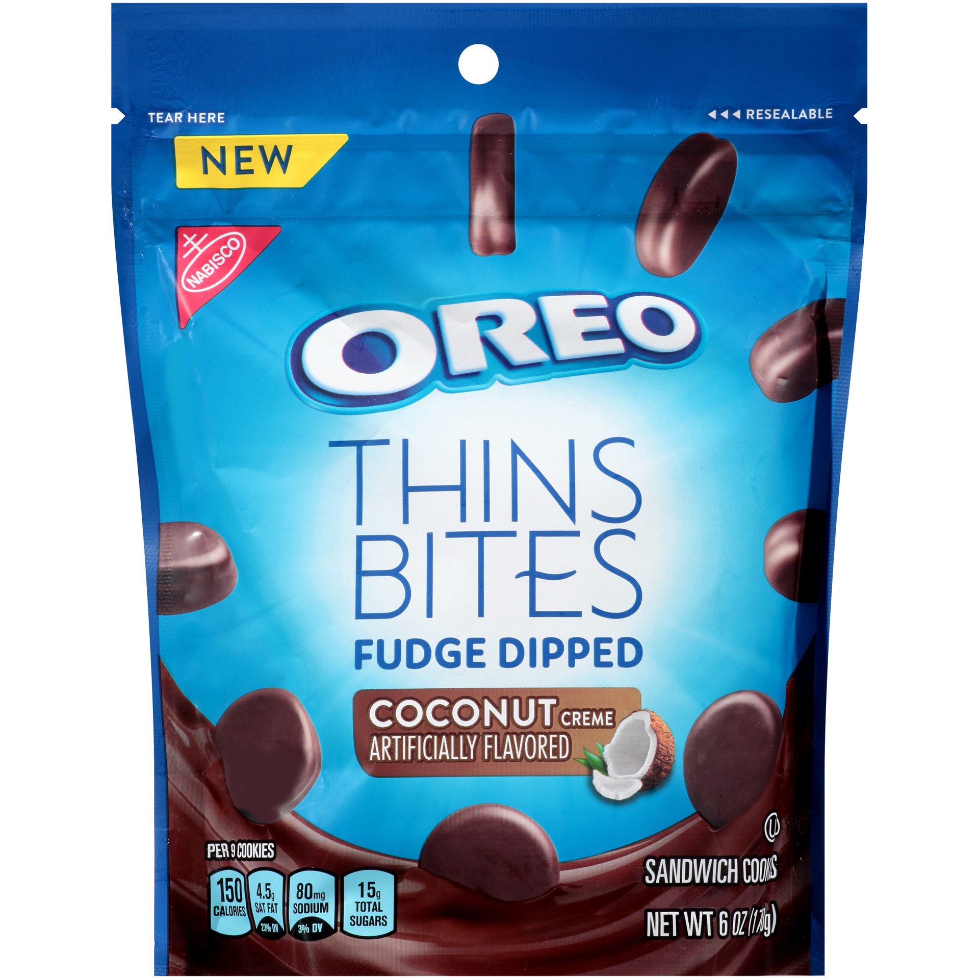 slide 1 of 7, 6Z Oreo Thn Btes Dippd Ccnut Crm, 0.39 lb