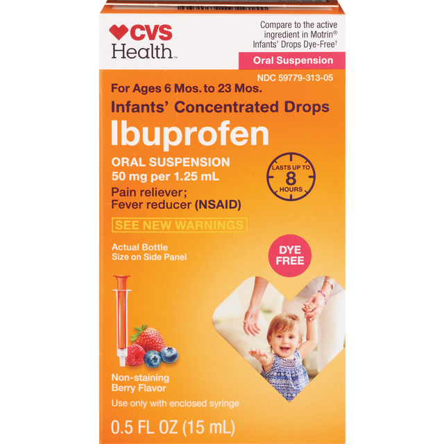 slide 1 of 1, CVS Health Infants' Ibuprofen 50Mg/1.25Ml Conc Drops 8-Hr Df Berry, 0.5 oz