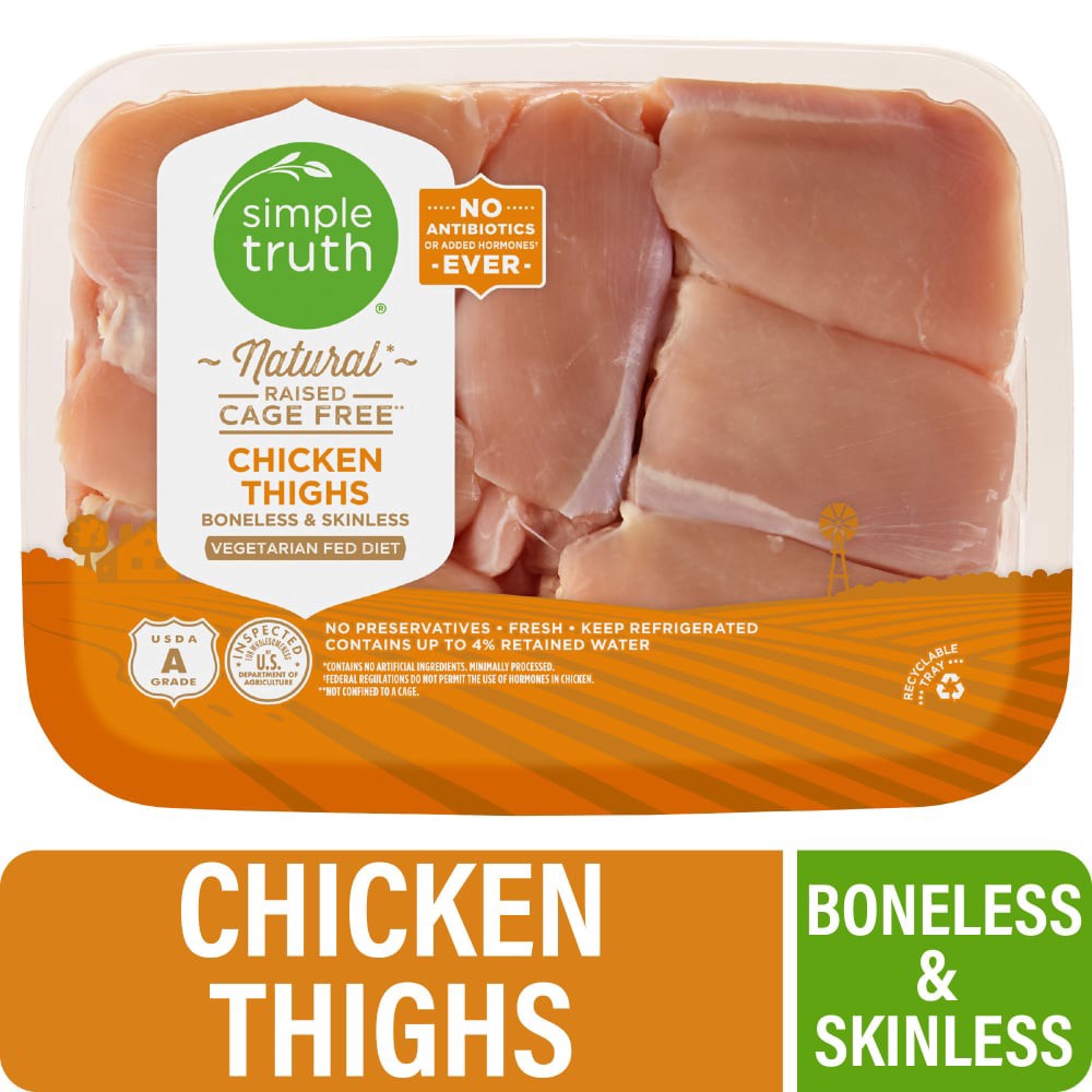slide 1 of 3, Simple Truth Natural Chicken Thighs Boneless & Skinless (6-8 Per Pack), per lb