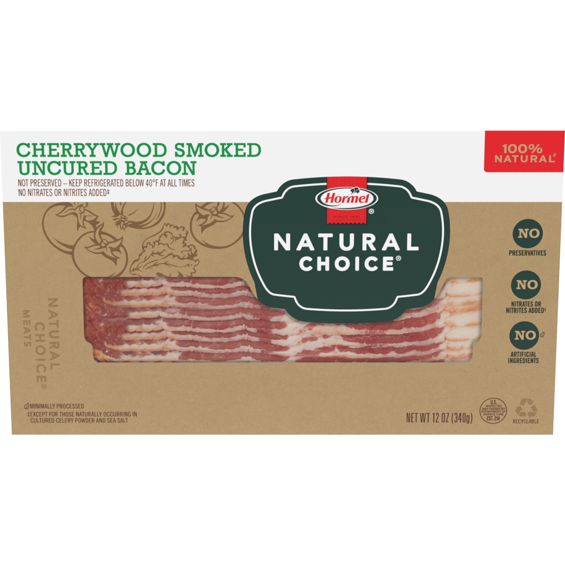 slide 1 of 6, HORMEL NATURAL CHOICE Cherrywood Smoked Uncured Bacon, 12 oz