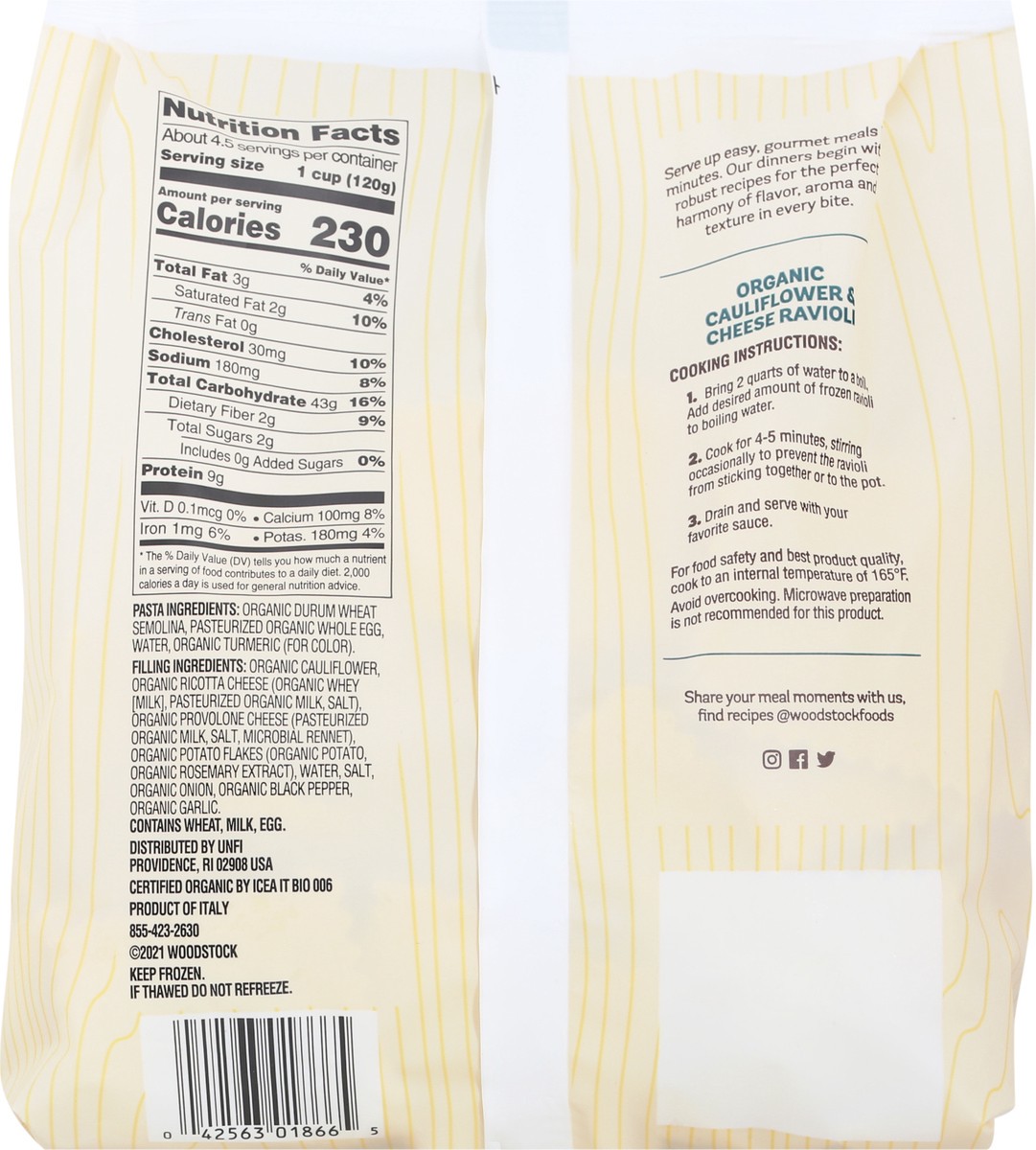 slide 10 of 14, Woodstock Organic Cauliflower & Cheese Ravioli 20 oz, 20 oz