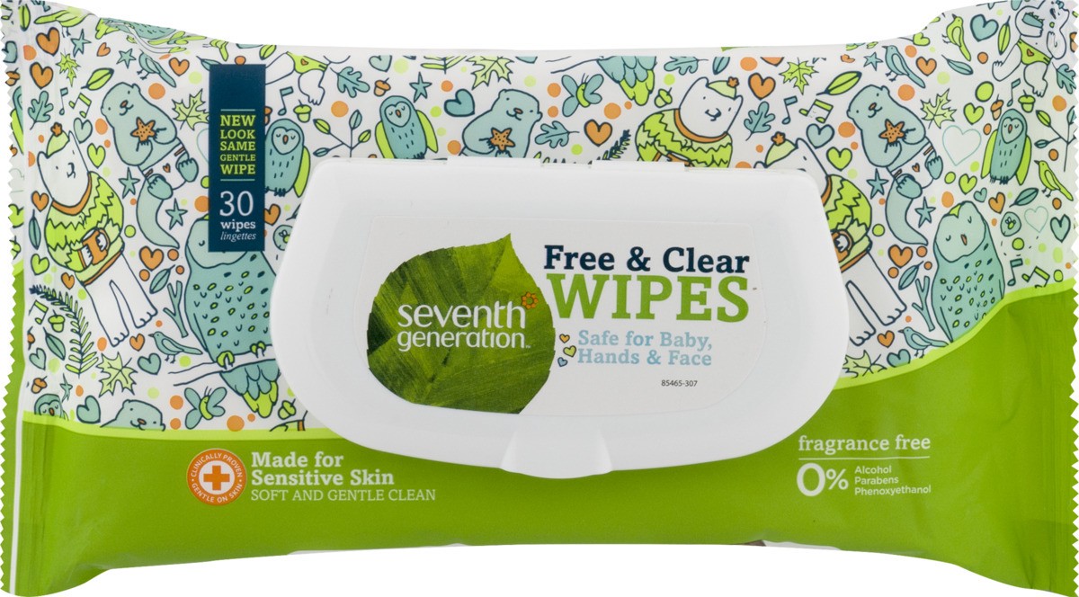 slide 3 of 9, Seventh Generation Baby Wipes Travel Pack with Flip-Top Dispenser Free & Clear, 30 count, 30 ct