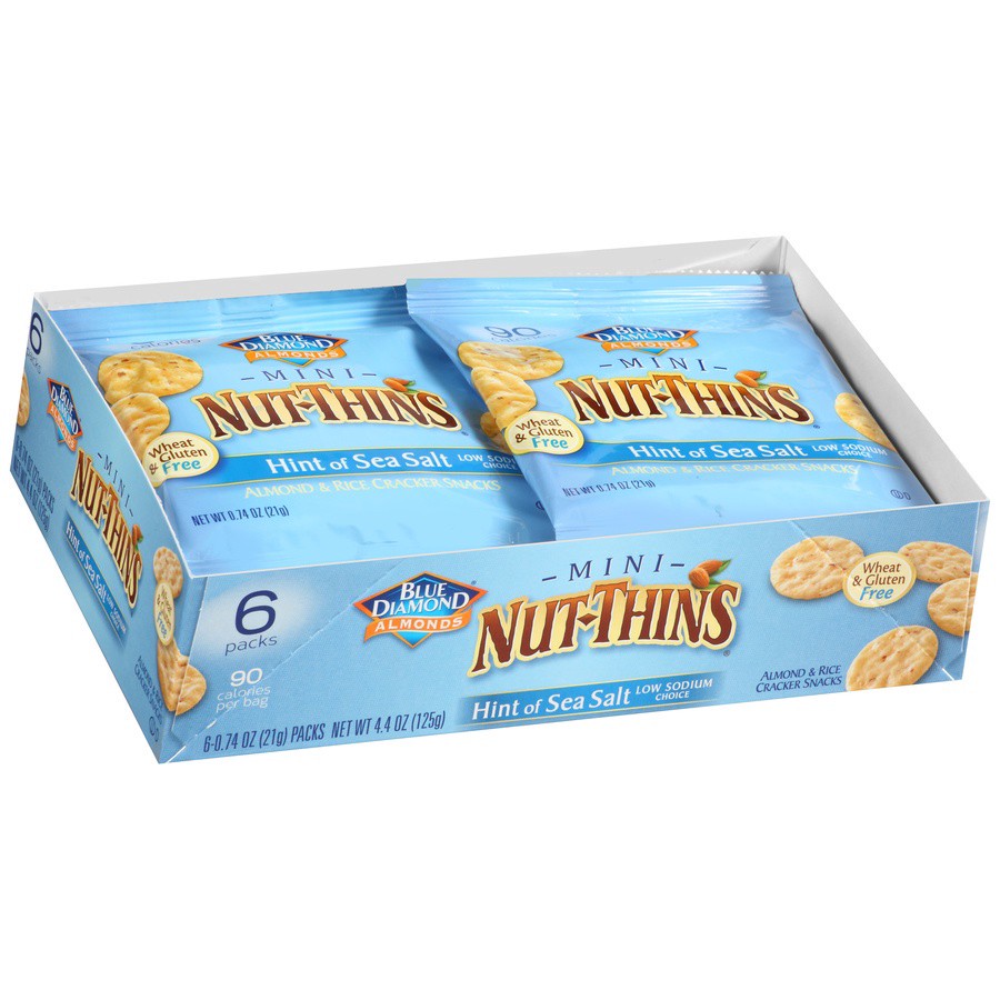 slide 2 of 8, Blue Diamond Mini Nut-thins Almond Hint Of Sea Salt Nut & Rice Cracker Snacks, 6 ct; 0.74 oz