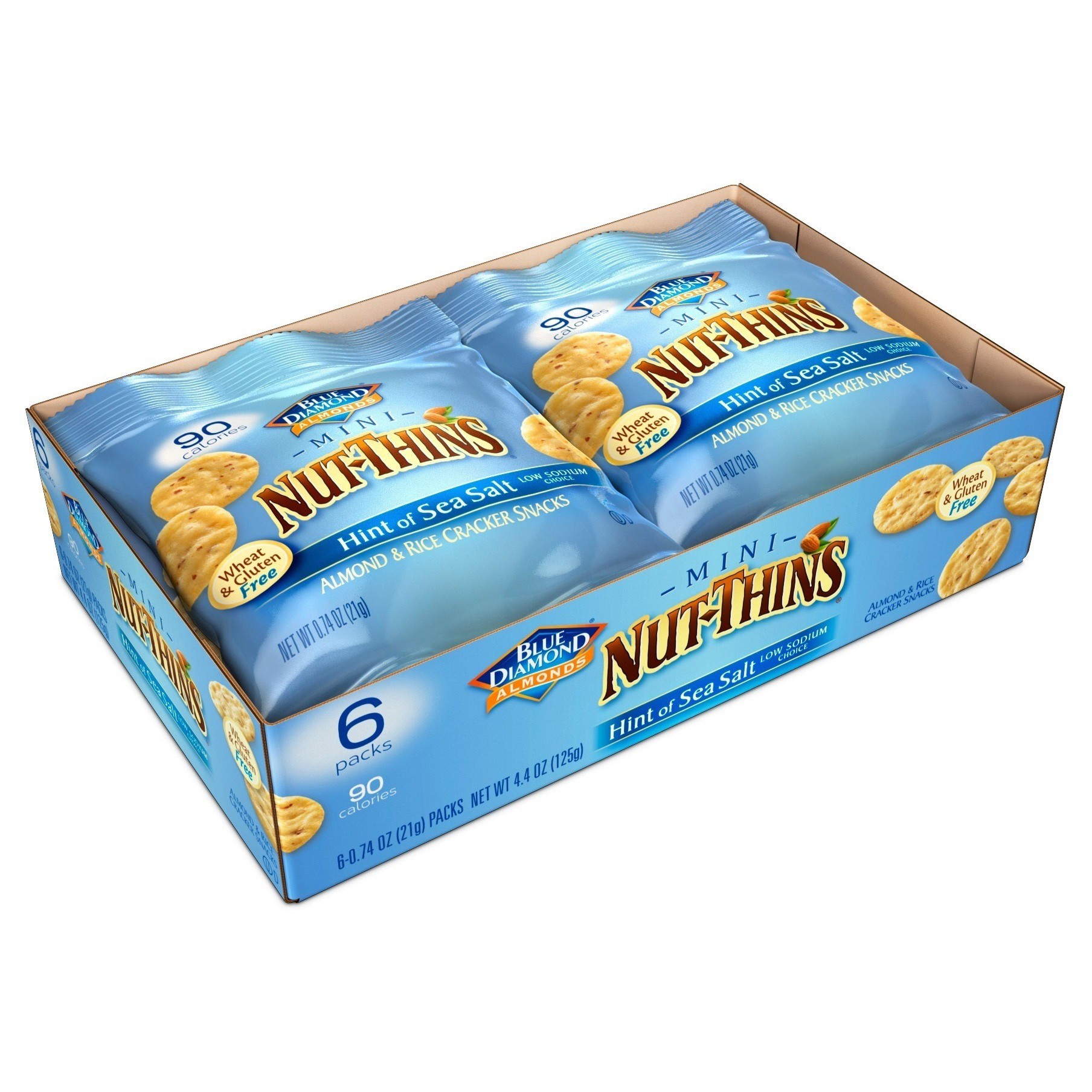 slide 1 of 8, Blue Diamond Mini Nut-thins Almond Hint Of Sea Salt Nut & Rice Cracker Snacks, 6 ct; 0.74 oz