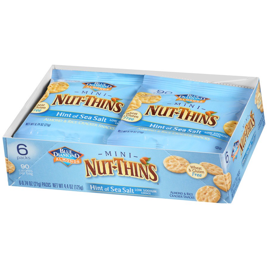 slide 3 of 8, Blue Diamond Mini Nut-thins Almond Hint Of Sea Salt Nut & Rice Cracker Snacks, 6 ct; 0.74 oz