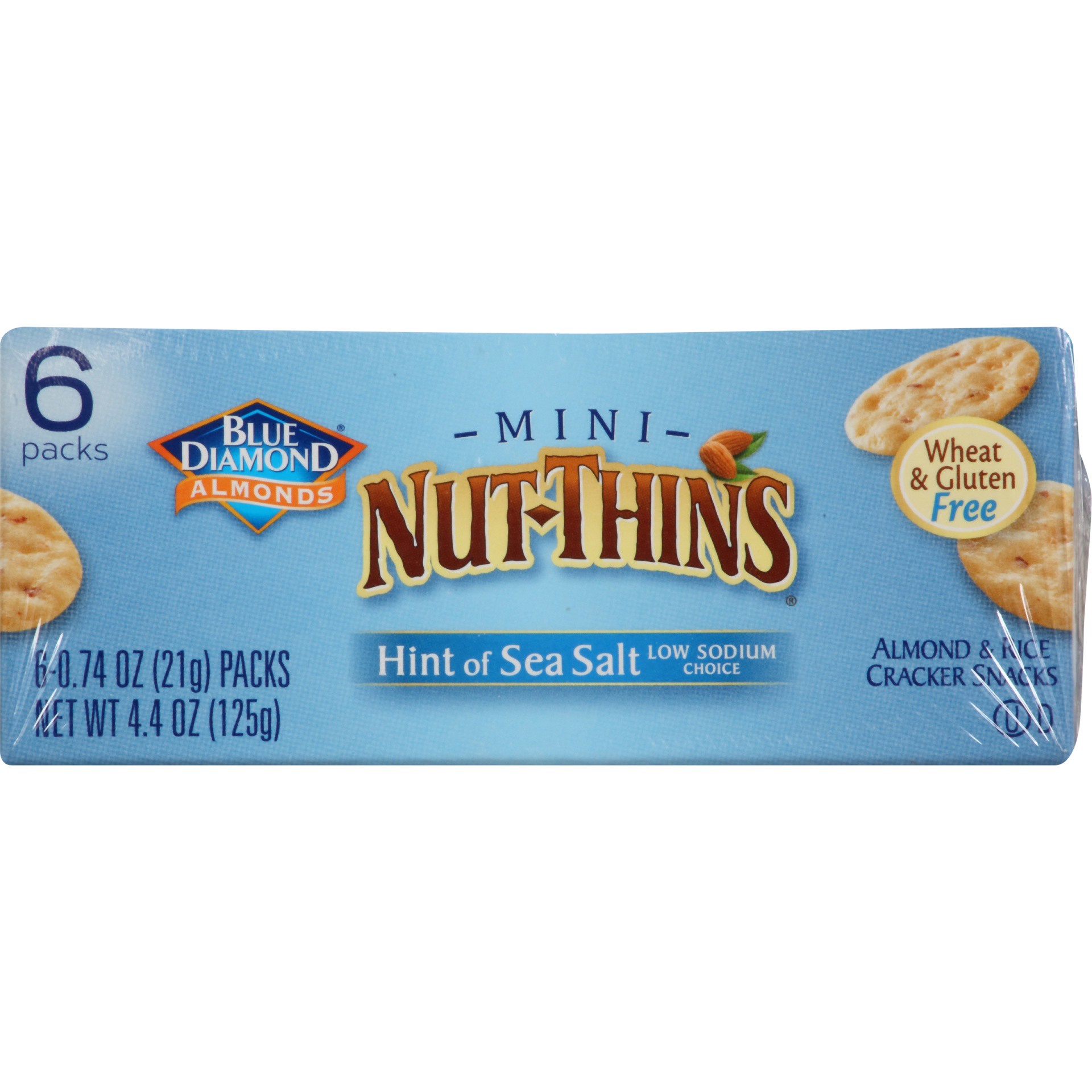 slide 4 of 8, Blue Diamond Mini Nut-thins Almond Hint Of Sea Salt Nut & Rice Cracker Snacks, 6 ct; 0.74 oz