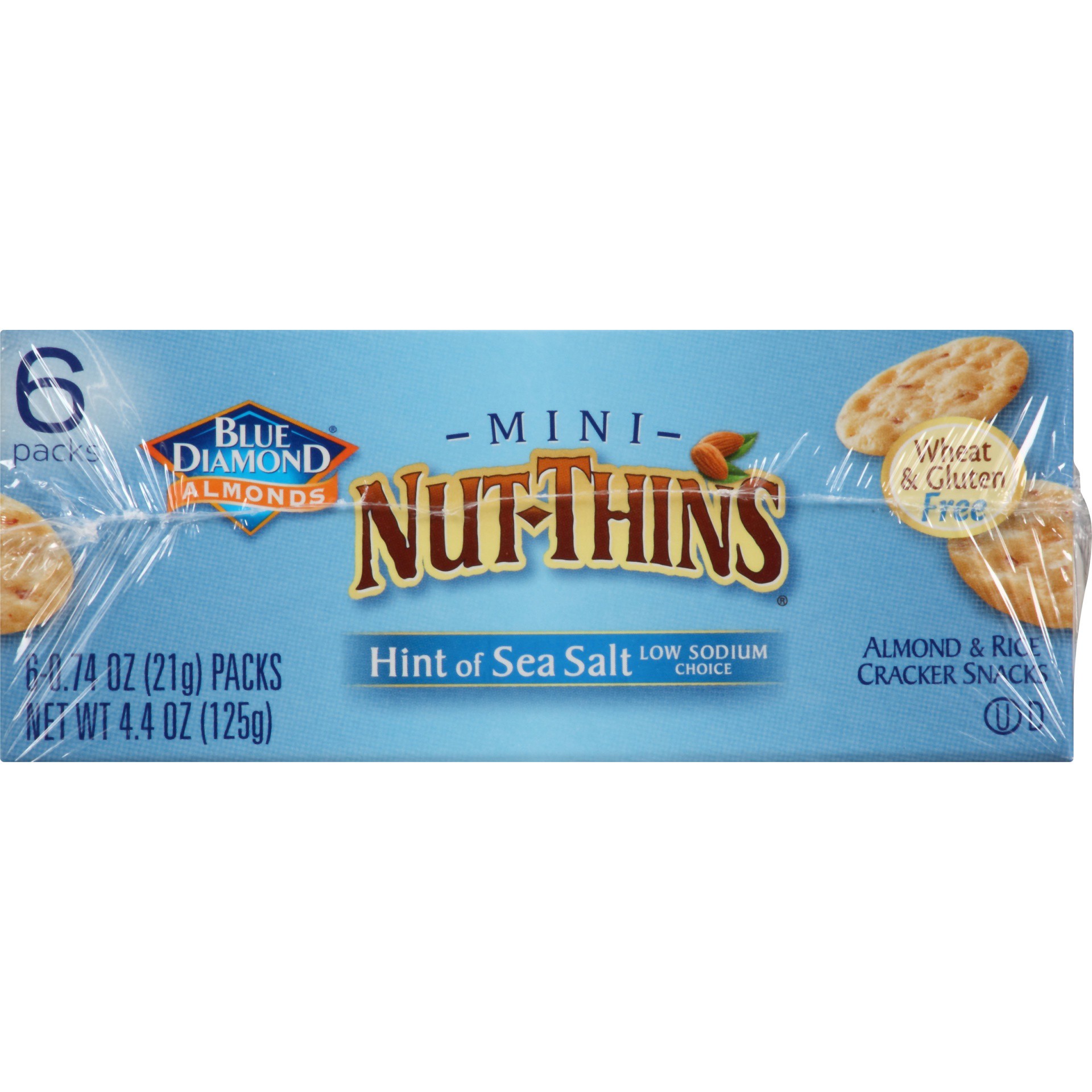 slide 5 of 8, Blue Diamond Mini Nut-thins Almond Hint Of Sea Salt Nut & Rice Cracker Snacks, 6 ct; 0.74 oz