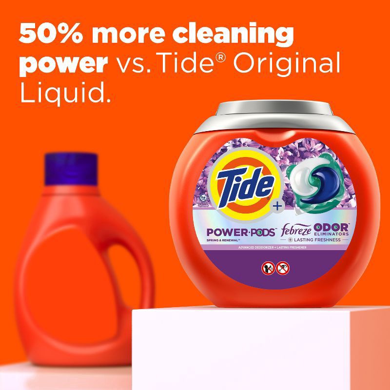 slide 7 of 9, Tide Power Pods with Febreze Laundry Detergent Pacs, 45 Count, Spring & Renewal Scent, All-Day Freshness, 45 ct