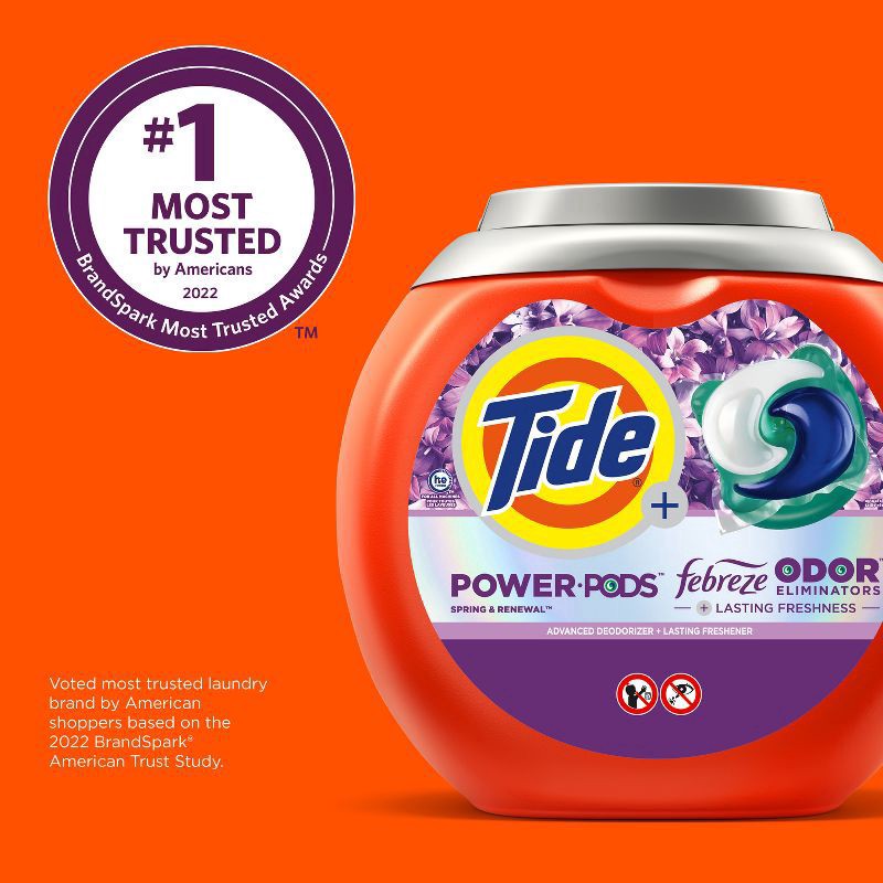 slide 3 of 9, Tide Power Pods with Febreze Laundry Detergent Pacs, 45 Count, Spring & Renewal Scent, All-Day Freshness, 45 ct