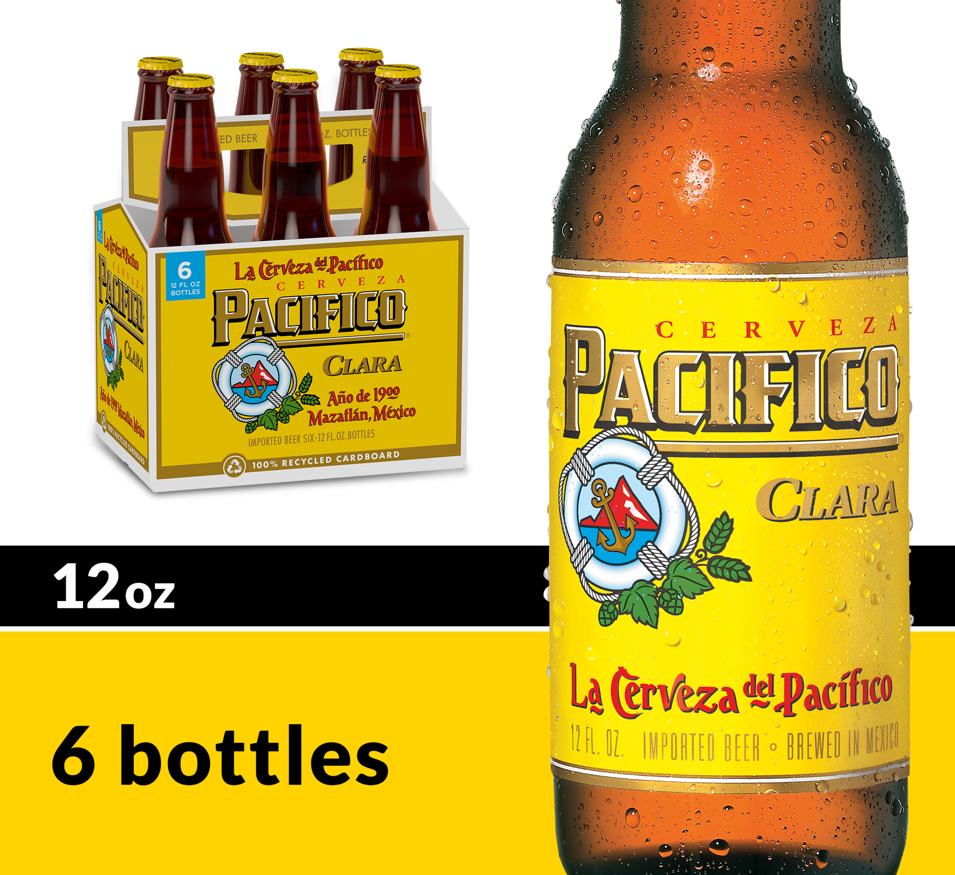 slide 4 of 8, Pacifico Clara Mexican Lager Import Beer, 6 pk 12 fl oz Bottles, 4.4% ABV, 6 ct; 7 oz