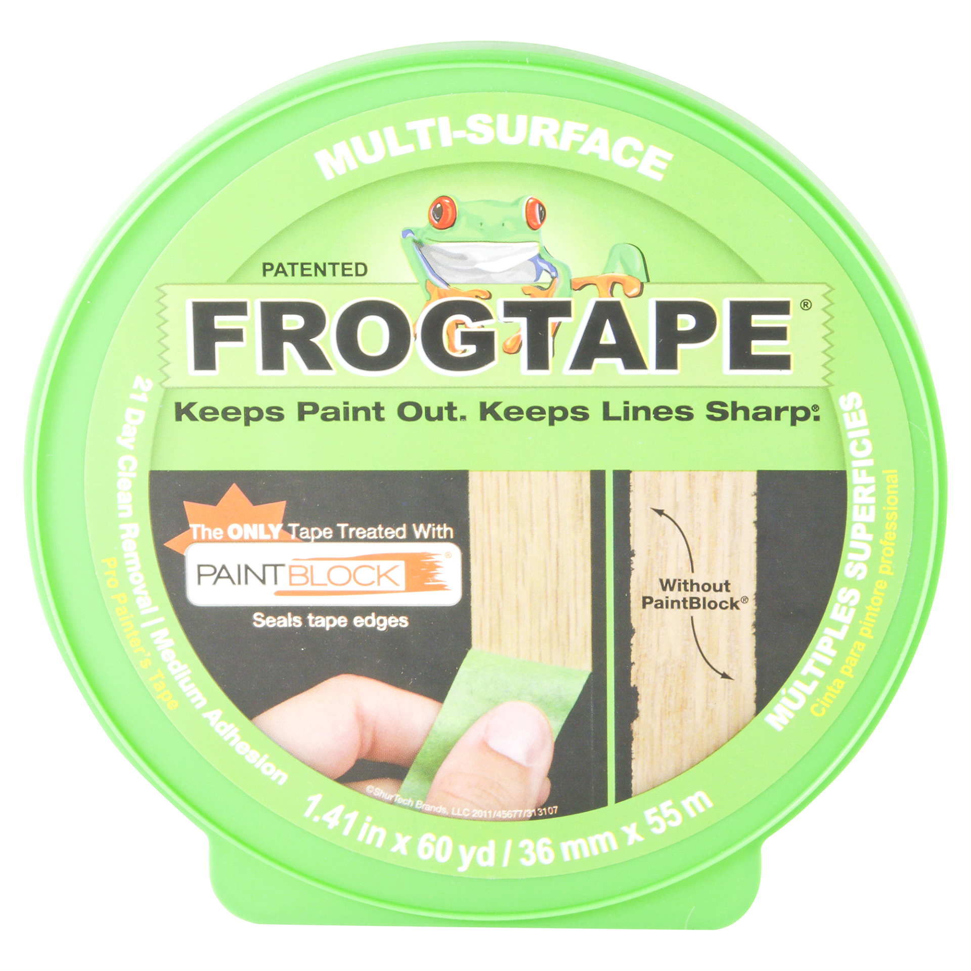 slide 1 of 5, Duck FrogTape Multi-Surface Painting Tape, Green, 1.41 in. x 60 yd., 1 ct