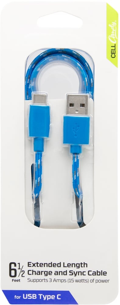 slide 1 of 1, Cellcandy Braided Usb-C Charging Cable - Blue/Silver, 6.5 ft