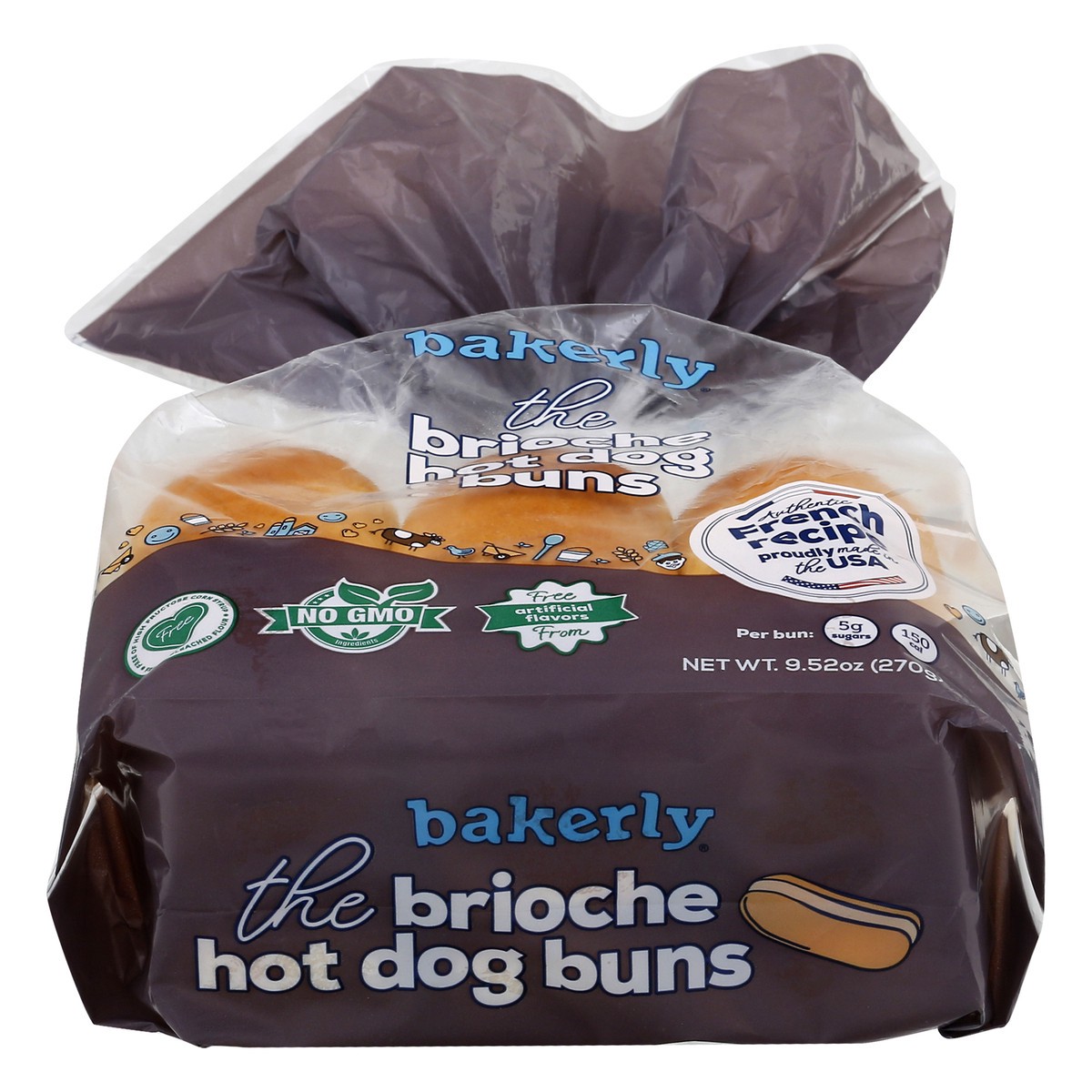 slide 1 of 13, bakerly Brioche Hot Dog Buns, 9.5 oz