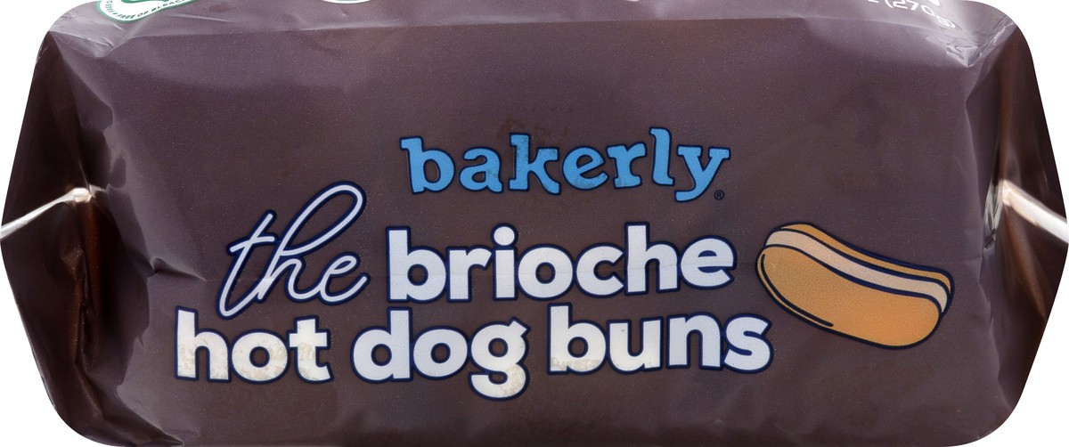 slide 1 of 13, bakerly Brioche Hot Dog Buns, 9.5 oz