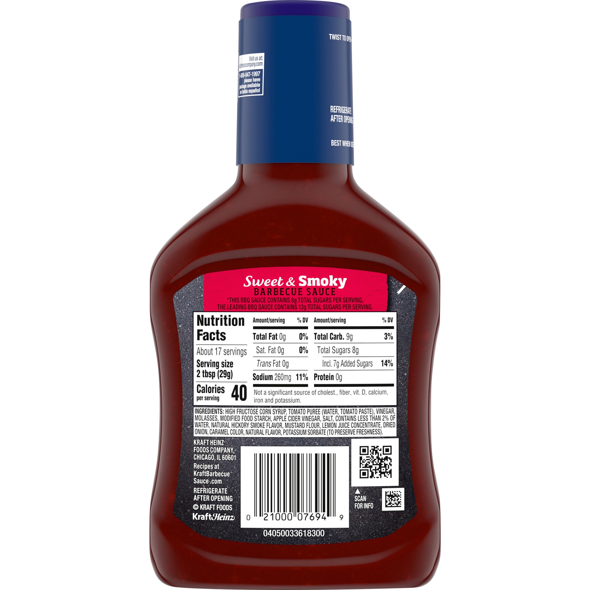 slide 3 of 5, Kraft Sweet & Smoky Barbecue BBQ Sauce with 25% Less Sugar, 17.5 oz Bottle, 17.5 oz