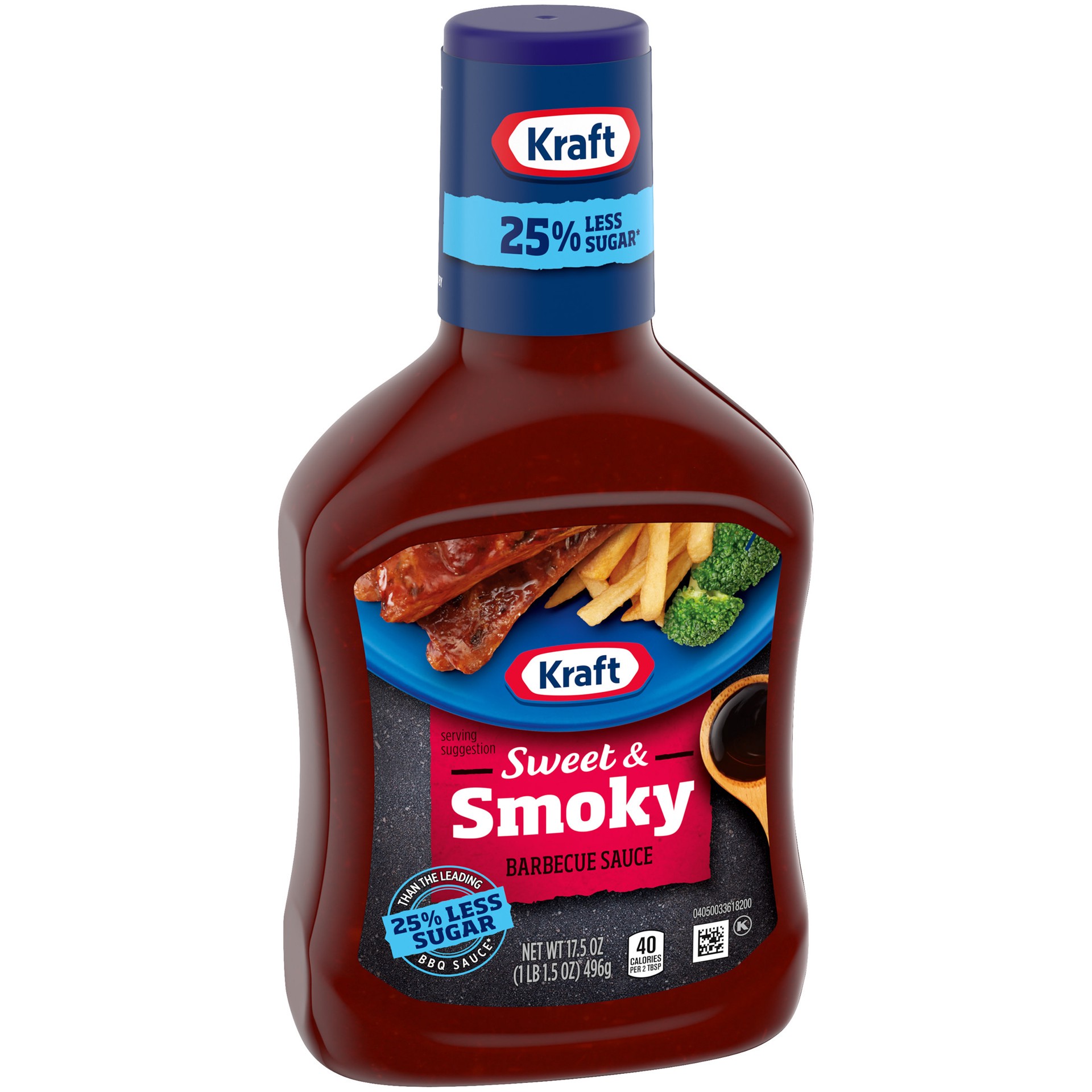 slide 4 of 5, Kraft Sweet & Smoky Barbecue BBQ Sauce with 25% Less Sugar, 17.5 oz Bottle, 17.5 oz