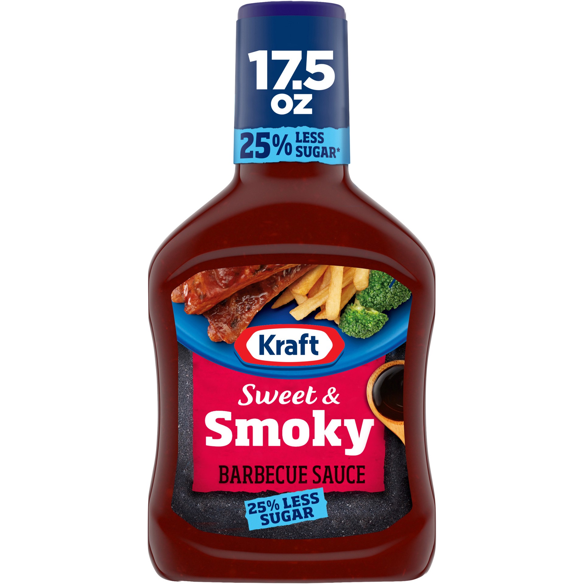 slide 1 of 5, Kraft Sweet & Smoky Barbecue BBQ Sauce with 25% Less Sugar, 17.5 oz Bottle, 17.5 oz