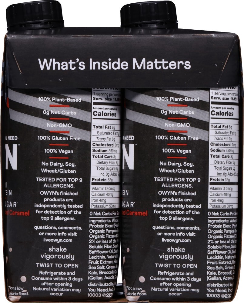 slide 3 of 6, Owyn Elite Sea Salted Caramel Plant Protein Shakes, 4 ct / 11.15 fl oz