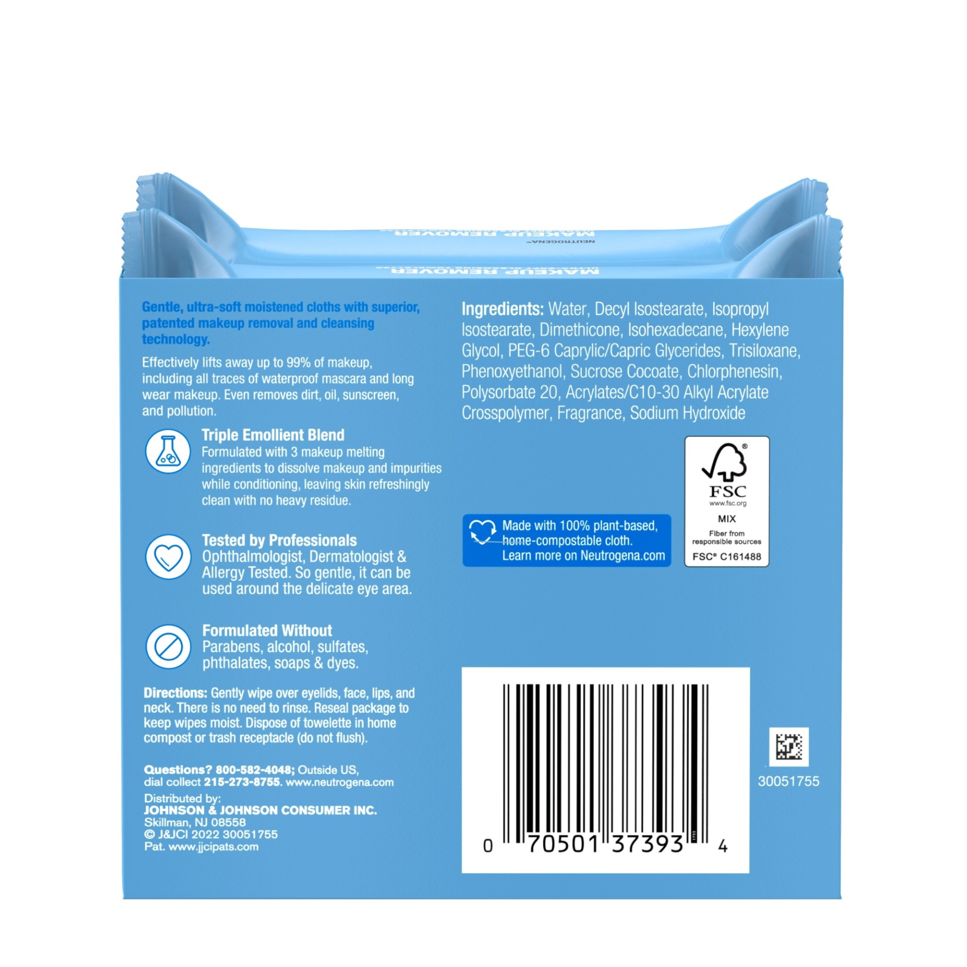 slide 2 of 7, Neutrogena Makeup Remover Cleansing Face Wipes, Daily Cleansing Facial Towelettes Remove Makeup & Waterproof Mascara, Alcohol-Free, 100% Plant-Based Fibers, Value Twin Pack, 25 ct; 2 ct