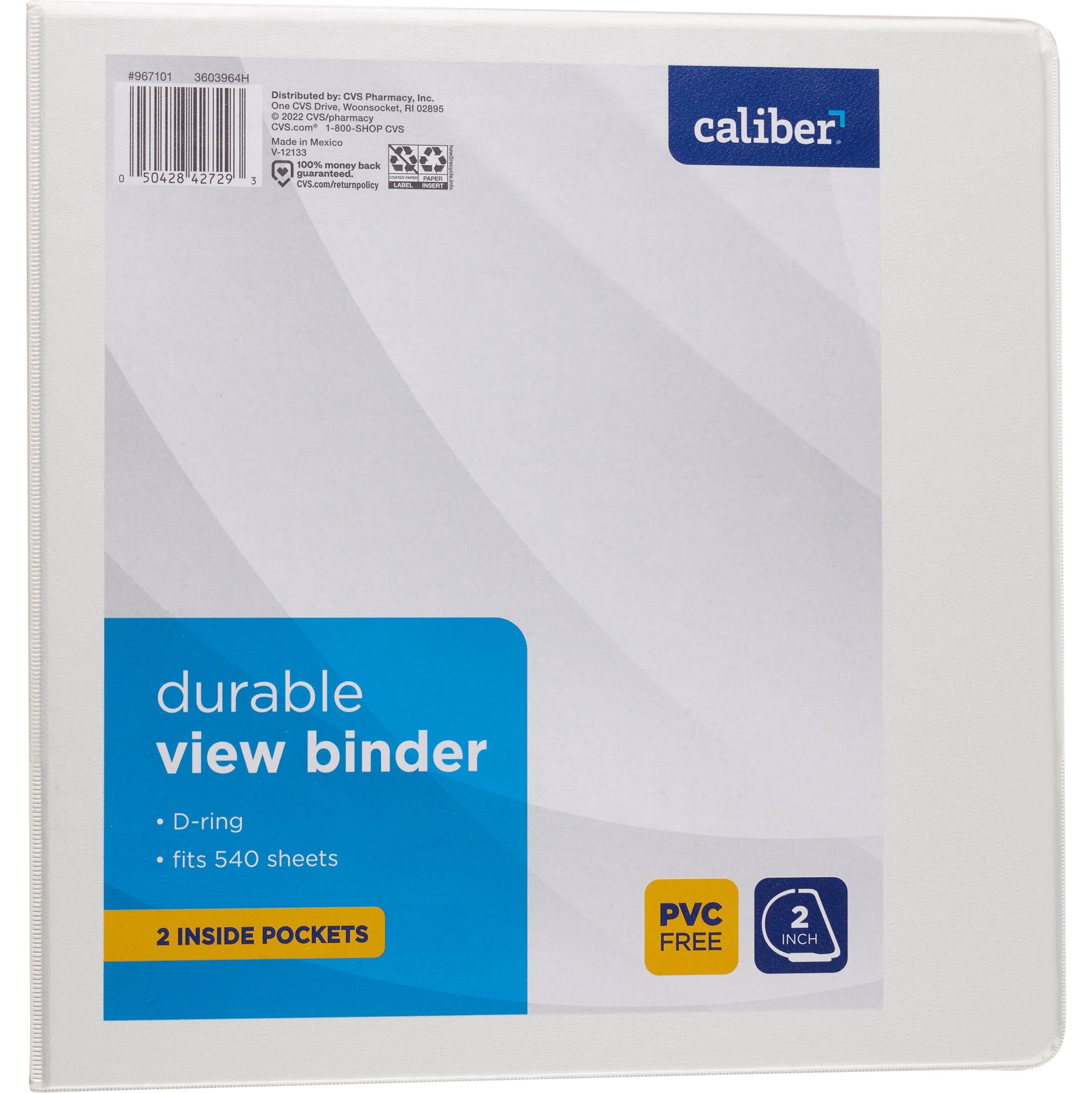 slide 1 of 1, Caliber Durable View 2 Inch Binder, White, 1 ct