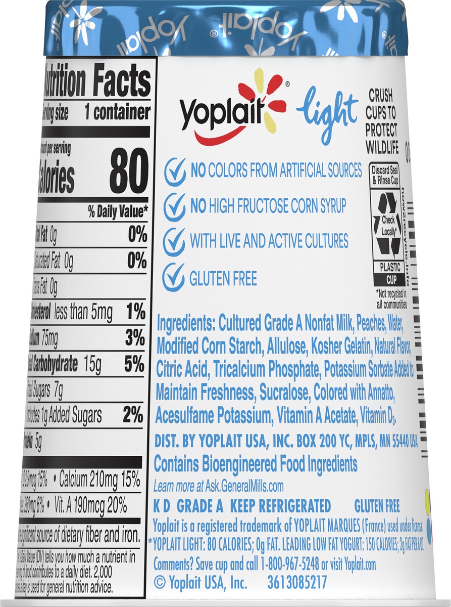 slide 8 of 9, Yoplait Light Harvest Peach Fat Free Yogurt, 6 OZ Yogurt Cup, 6 oz