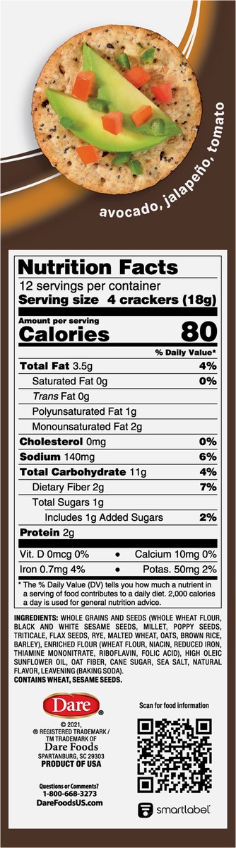 slide 7 of 9, Dare Grains First Whole Grain & Seeds Crackers 7.3 oz, 7.3 oz