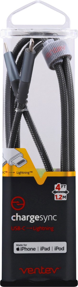 slide 2 of 10, Ventev Gray USB-C Lightning Chargesync Cable, 4 ft