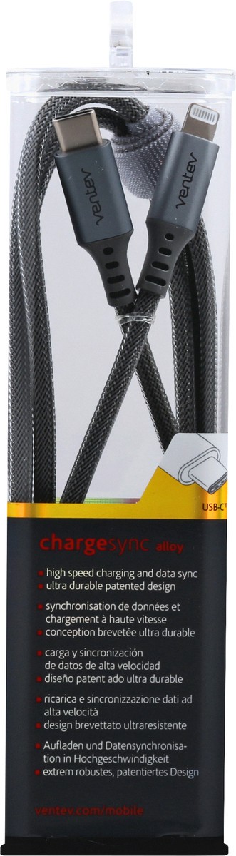 slide 5 of 10, Ventev Gray USB-C Lightning Chargesync Cable, 4 ft
