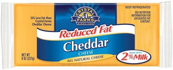 slide 1 of 1, Crystal Farms Cheddar Reduced Fat Cheese Brick, 8 oz
