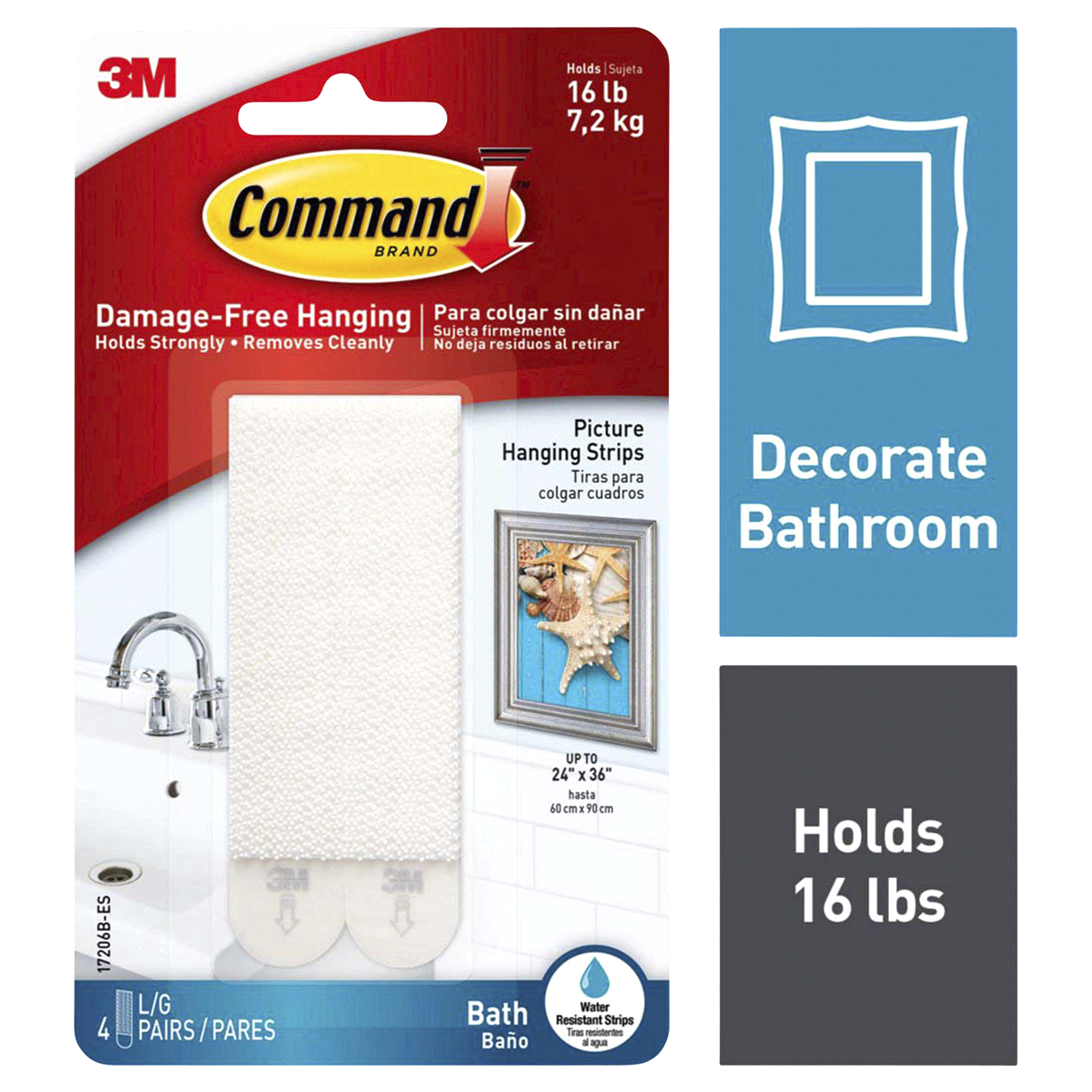 slide 1 of 29, Command Bath Picture Hanging Strips - White, 1 ct