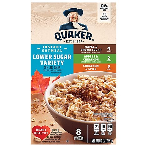 slide 1 of 1, Quaker Instant Oatmeal Low Sugar Variety, 9.3 oz