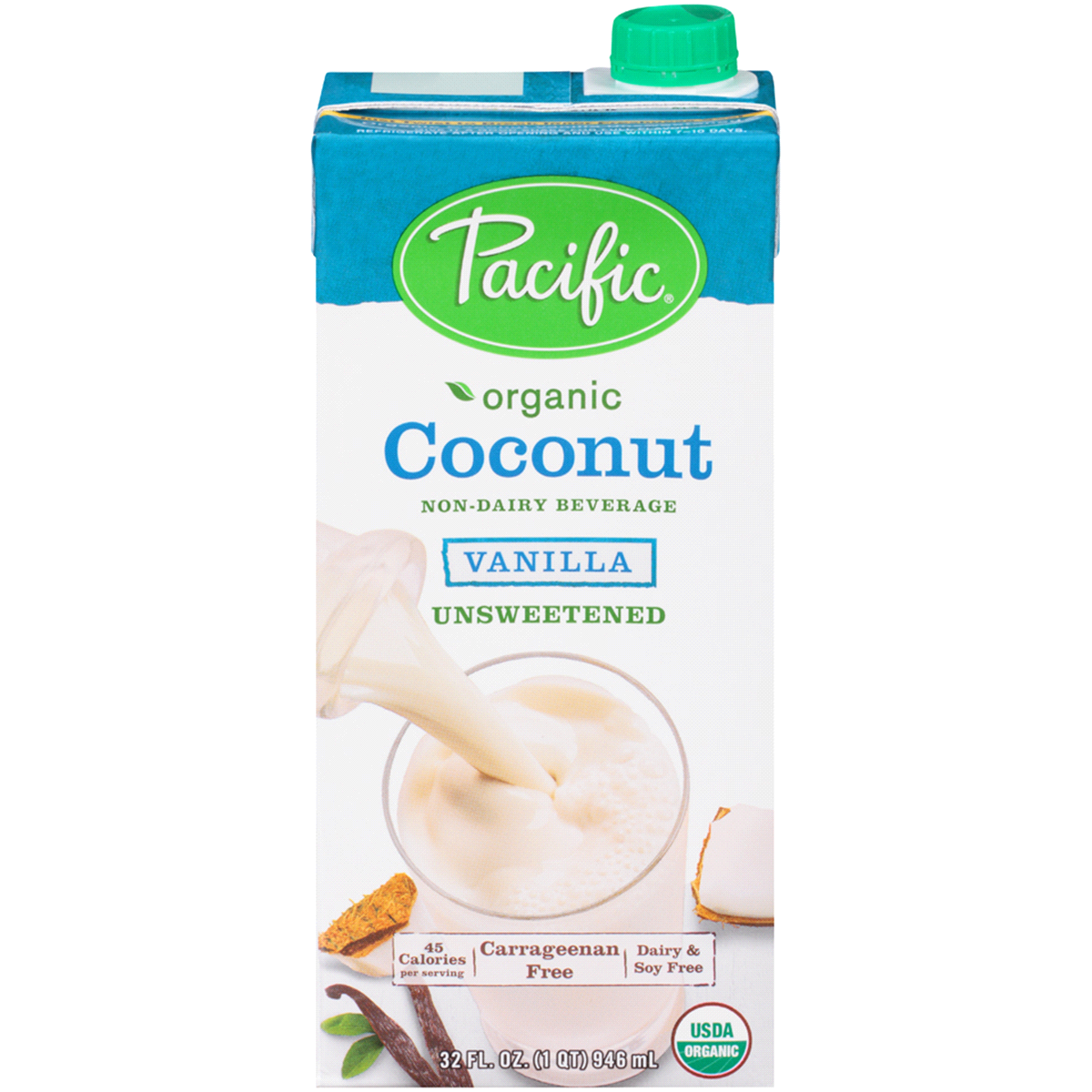 slide 1 of 1, Pacific Organic Unsweetened Vanilla Coconut Milk, 1 qt