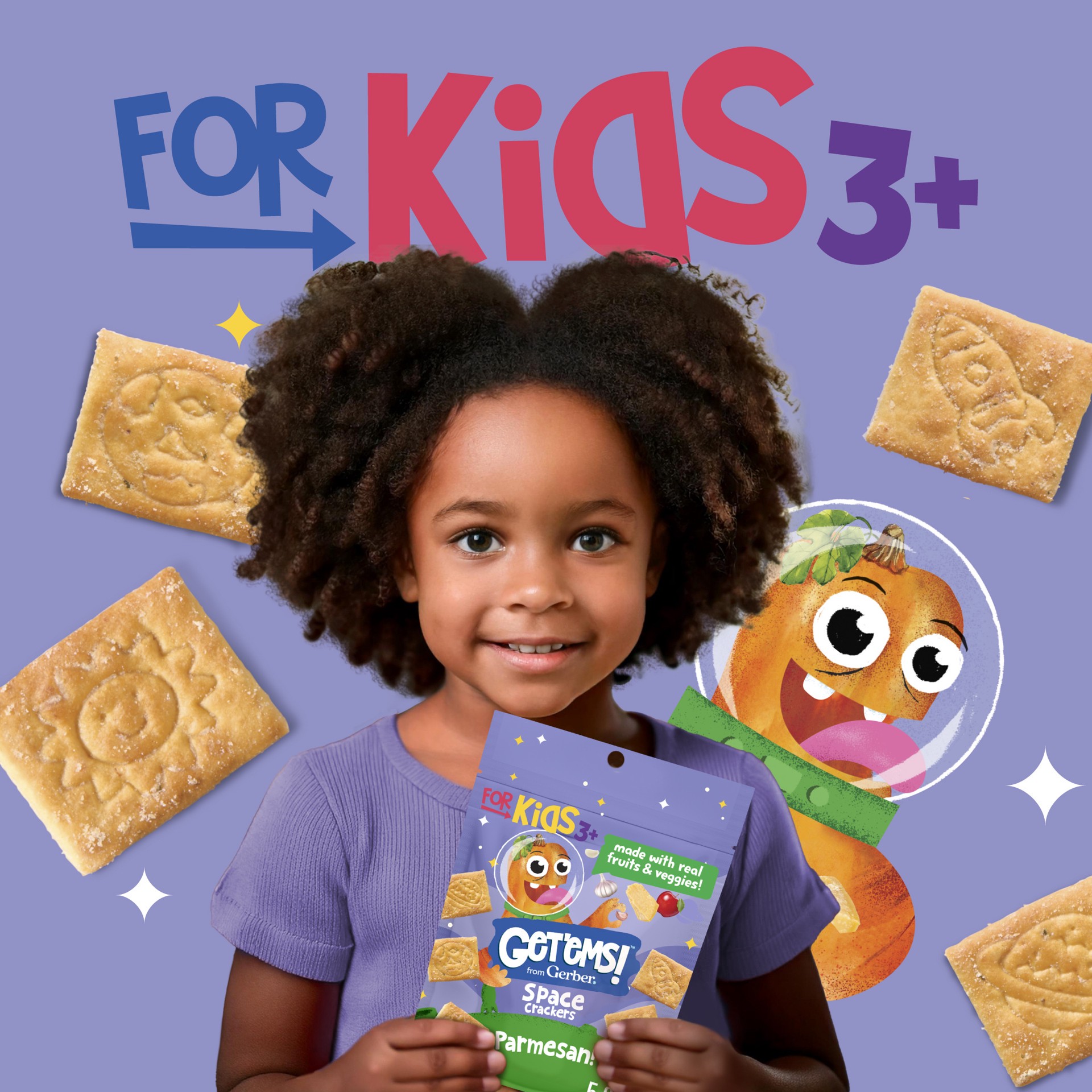 slide 4 of 7, Get'ems! from Gerber Parmesan Space Crackers, Kids Snack Made with Real Veggies & Fruits, Iron & Vitamin E, 5 oz