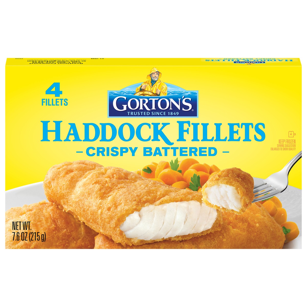 slide 1 of 9, Gorton's Crispy Battered Fish 100% Real Fish Fillets, Wild Caught Haddock, Frozen, 4 Count, 7.6 Ounce Package, 4 ct