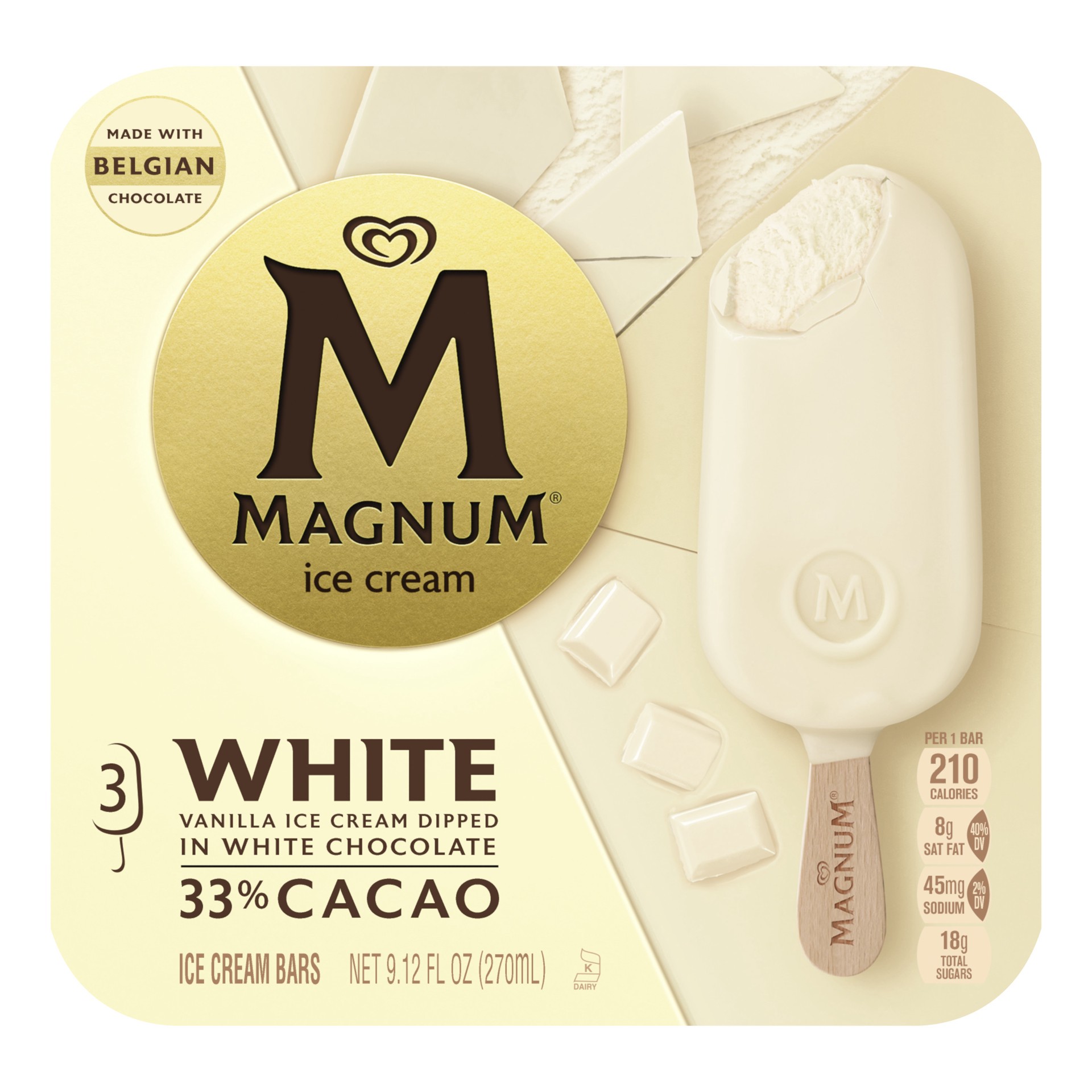 slide 1 of 3, Magnum Ice Cream Bars White Chocolate, 9.12 oz, 3 Count, 9.12 oz