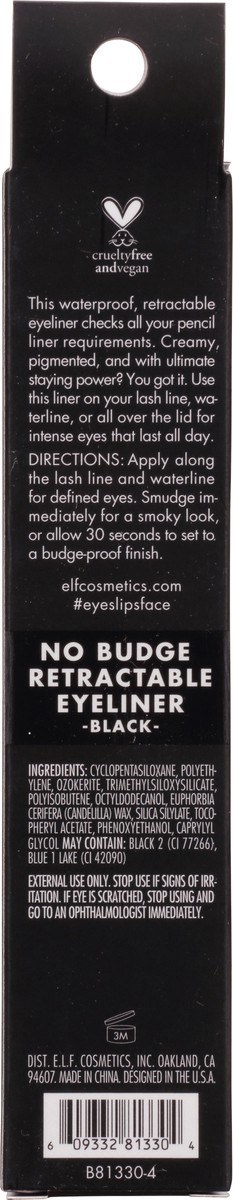 slide 5 of 9, e.l.f. Black 81330 No Budge Retractable Eyeliner 0.006 oz, 0.01 oz