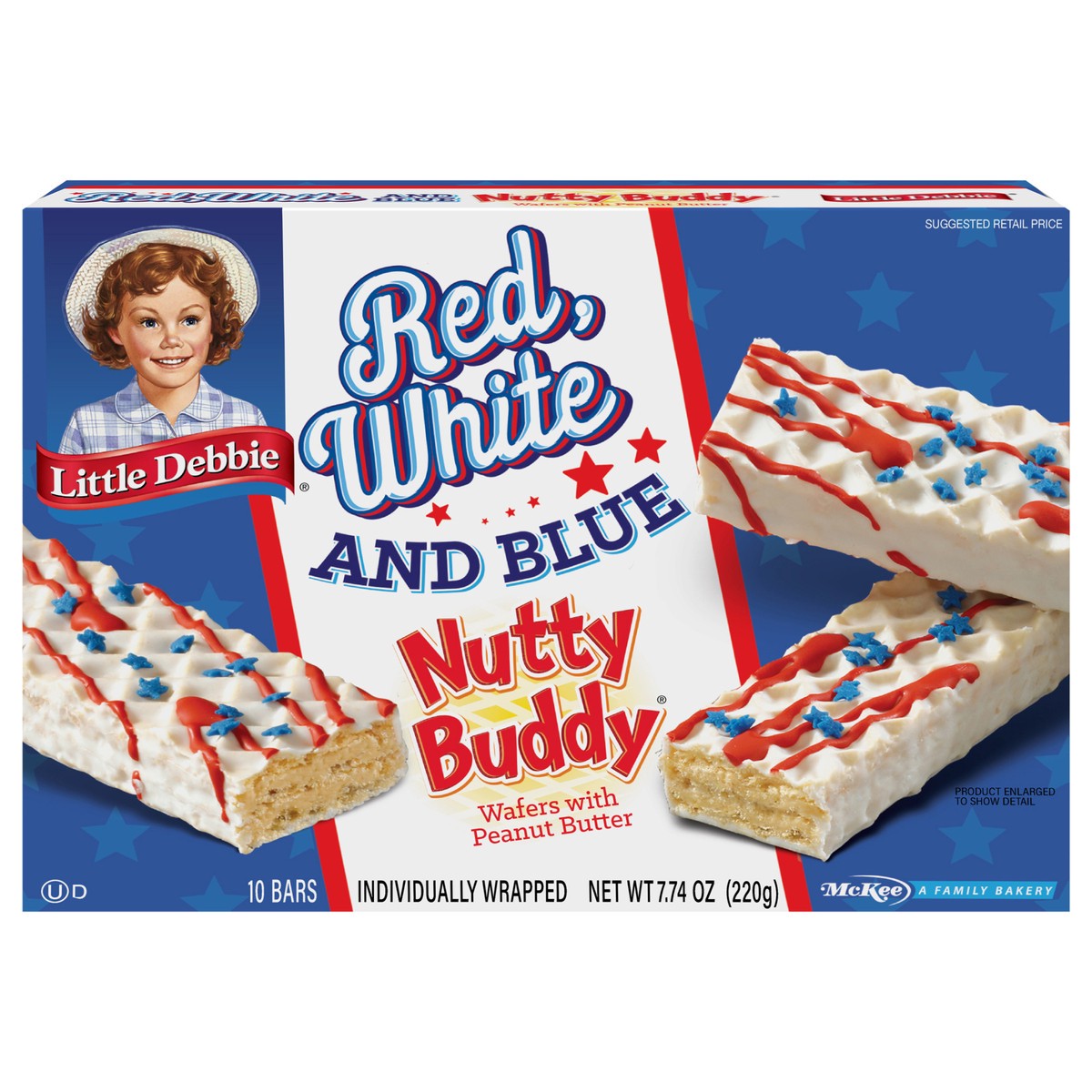 slide 5 of 12, Little Debbie Snack Cakes, Little Debbie Family Pack Red, White and Blue NUTTY BUDDY  wafers, 10 ct