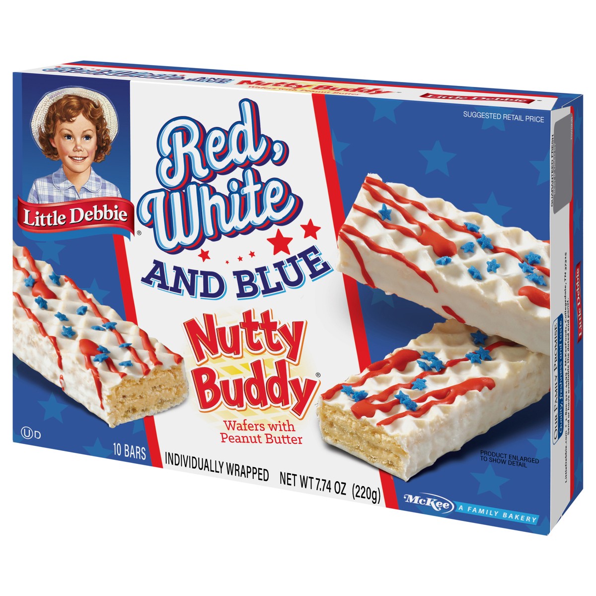 slide 9 of 12, Little Debbie Snack Cakes, Little Debbie Family Pack Red, White and Blue NUTTY BUDDY  wafers, 10 ct