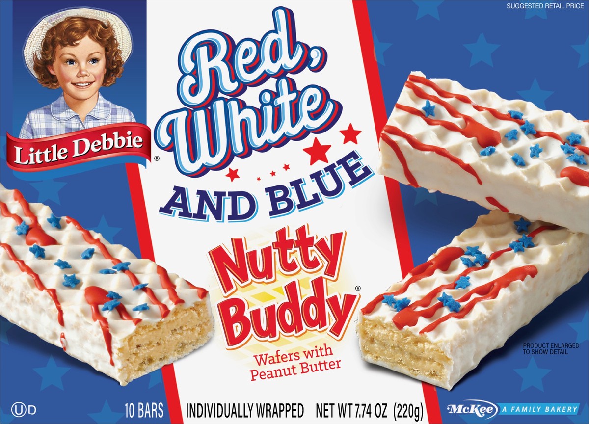 slide 6 of 12, Little Debbie Snack Cakes, Little Debbie Family Pack Red, White and Blue NUTTY BUDDY  wafers, 10 ct