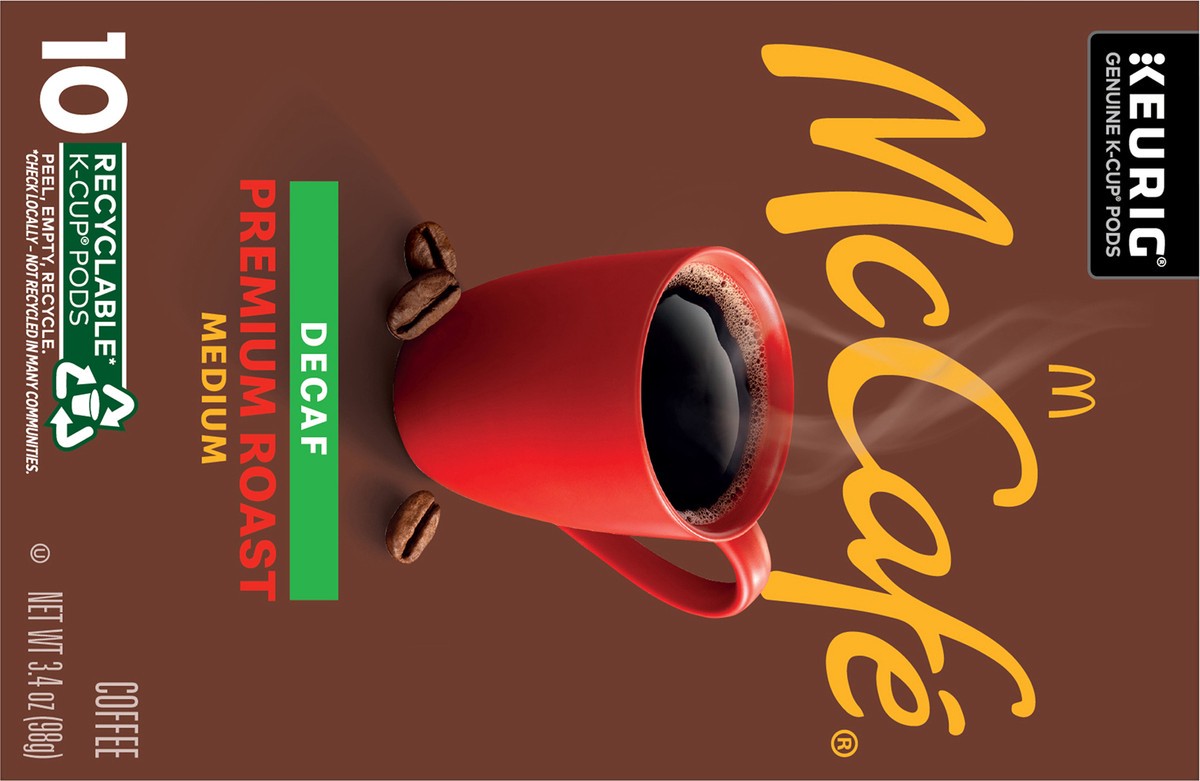 slide 8 of 9, McCafé Premium Roast Decaf Coffee, Single Serve Keurig K-Cup Pods, Decaffeinated- 10 ct, 10 ct
