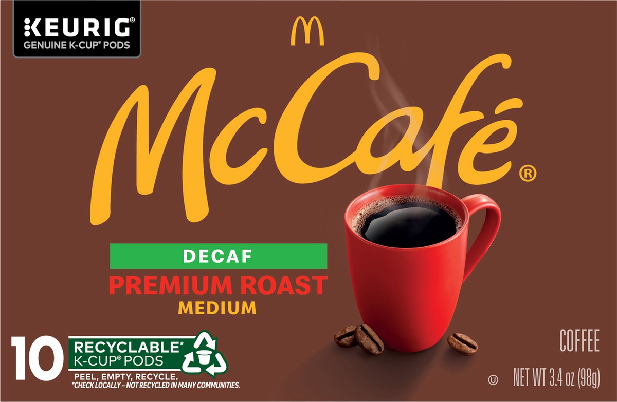 slide 9 of 9, McCafé Premium Roast Decaf Coffee, Single Serve Keurig K-Cup Pods, Decaffeinated- 10 ct, 10 ct