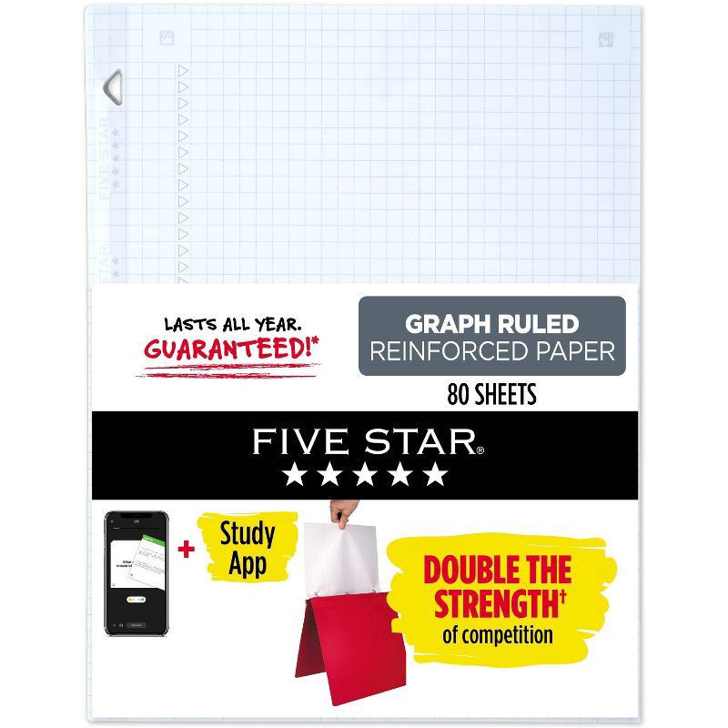 slide 1 of 16, Five Star 80ct Graph Ruled Reinforced Filler Paper, 80 ct