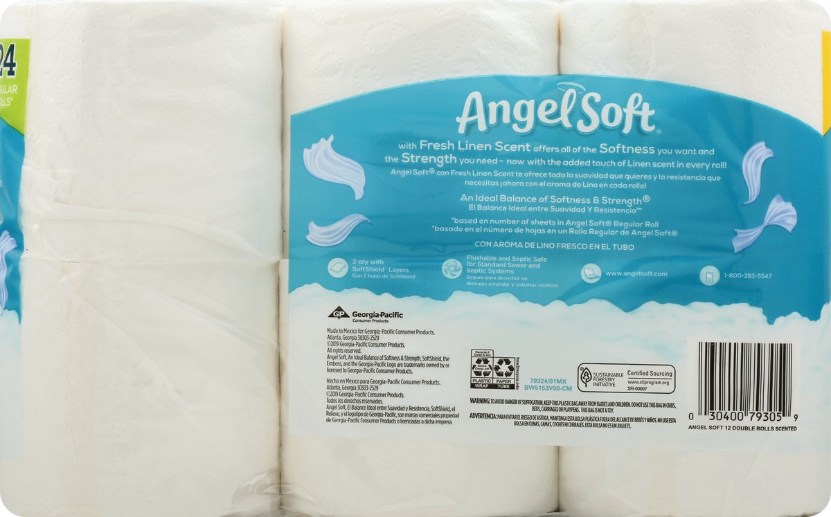 slide 9 of 9, Angel Soft Double Roll 2-Ply Fresh Linen Scent Bathroom Tissue 12 ea, 12 ct