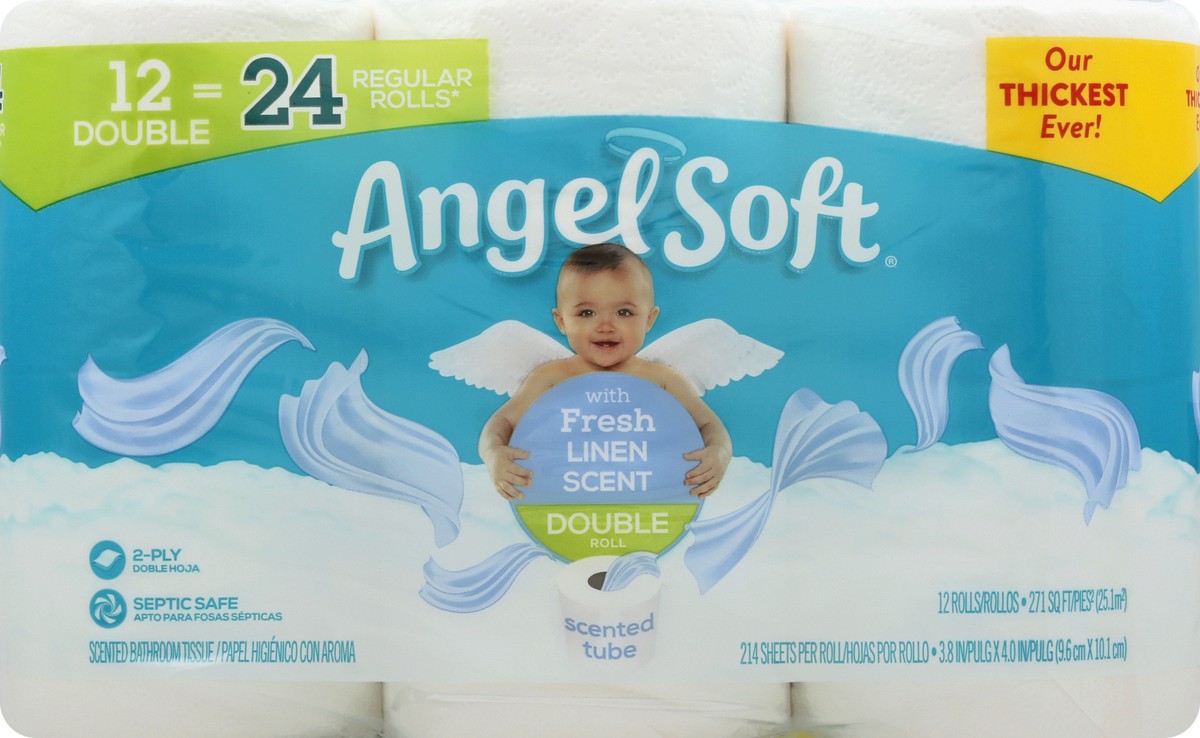 slide 2 of 9, Angel Soft Double Roll 2-Ply Fresh Linen Scent Bathroom Tissue 12 ea, 12 ct